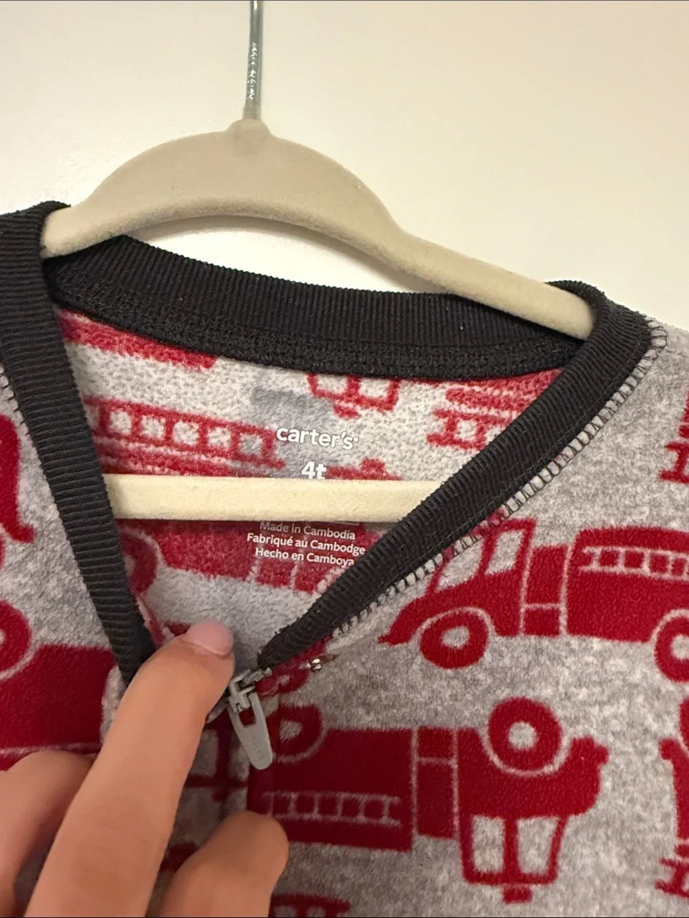 Carter's Red and Gray Firetruck Print One-Piece Footie 4T
